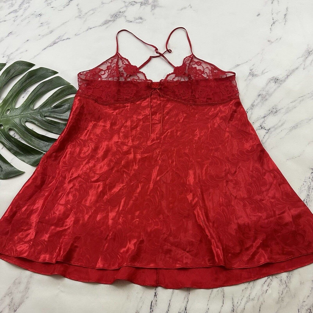 Sexy Red Satin Negligee with Lace Trim
